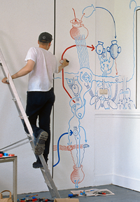 Hannes Kater: Atelierausmalung, Ateliers Arnhem 1999 – Wand- und Deckenzeichnungen, inszenierte Fotografie